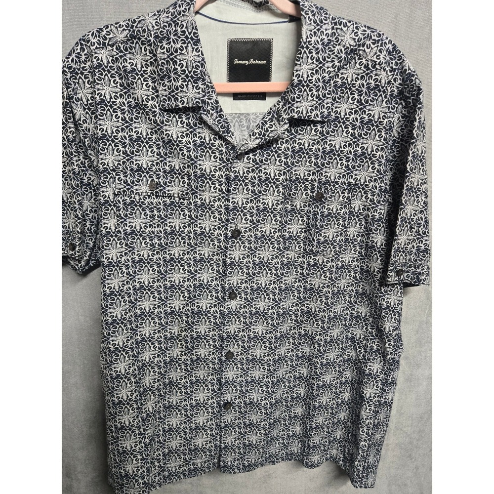 Tommy Bahama Mens Large Silk Cotton Island Modern Fit Floral Batik Camp Shirt